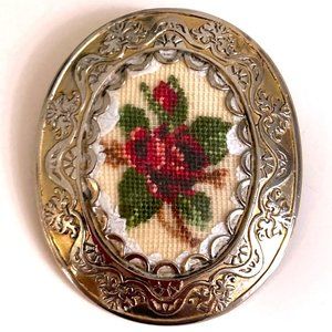 Beautifully framed vintage petit point floral brooch